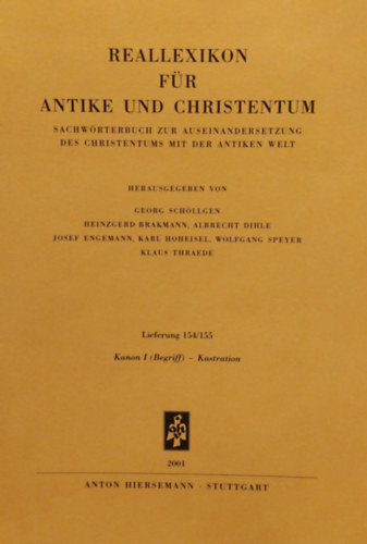 Reallexikon f�r Antike und Christentum