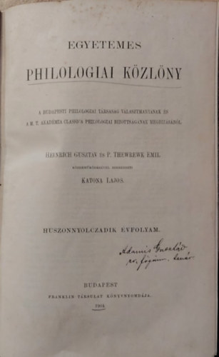 P. Thewrewk Emil Heinrich Gusztv - Egyetemes philologiai kzlny 1904