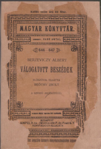Berzeviczy Albert - V�logatott besz�dek (nem reprint)- Magyar k�nyvt�r 646-647.