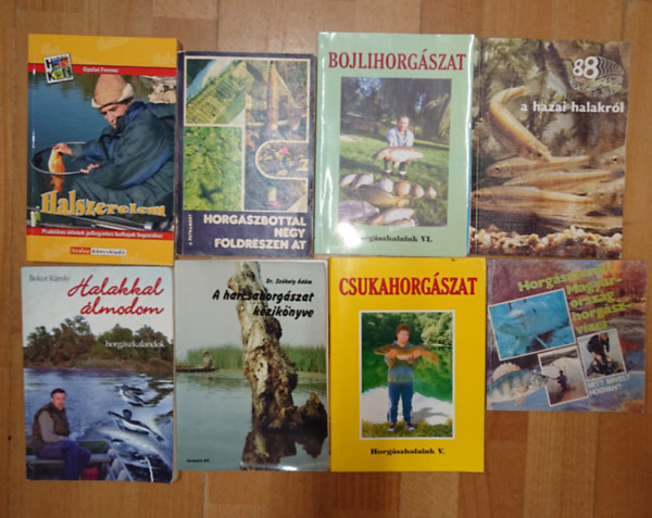 J. Putrament, Gyulai Ferenc, Bokor Károly, Dr. Székely Ádám - 8 kiadvány sporthorgászoknak: Csukahorgászat, A harcsahorgászat kézikönyve, 88 színes oldal a hazai halakról, Halakkal álmodom, Halszerelem, Horgászbottal négy földrészen át, Horgásszunk - Magyarország horgászvízei