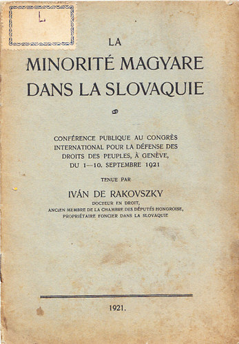 Iv�n de Rakovszky - La minorit� magyare dans la slovaquie
