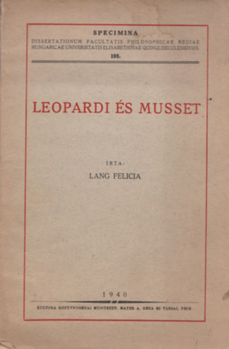 Lang Felicia - Leopardi és Musset (dedikált)