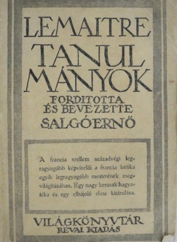 SZERZ Jules Lemaitre FORDT Salg Ern - Tanulmnyok  -  Rvai Kiads