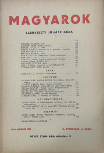 Juh�sz G�za  (szerk.) - Magyarok - 1946 �prilis - II. �vfolyam 4. sz�m