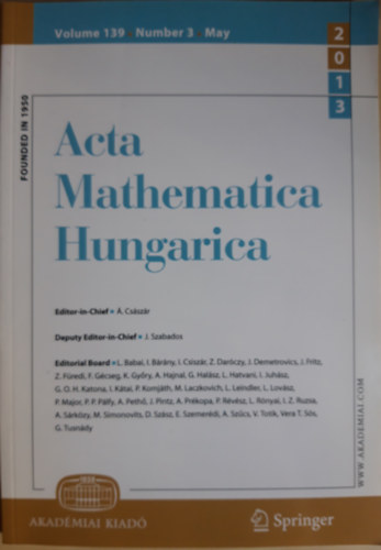 �. Cs�sz�r Editor-in-Chief - Acta Mathematica Hungarica Volume 139, Number 3, May 2013