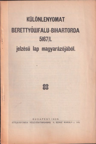 Klnlenyomat Berettyjfalu-Bihartorda 5167/1. jelzs lap magyarzjbl