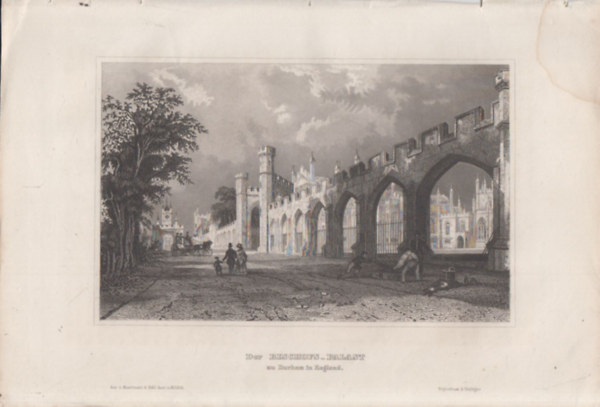 Der Bischofs-Palast zu Durham in England (Pspki palota, Durham, Anglia, Eurpa) (16x23,5 cm lapmret eredeti aclmetszet, 1856-bl)