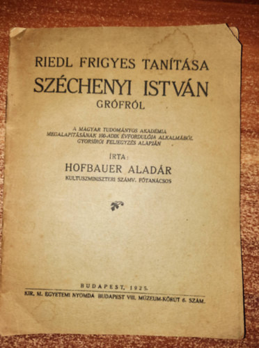 Hofbauer Aladr - Riedl Frigyes tantsa Szchenyi Istvn grfrl