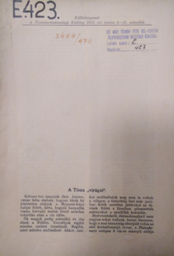 Dr. Pongrcz Sndor - A Tisza "virgai" ( Klnlenyomat a Termszettudomnyi Kzlny 1933. vi jnius 1-15. szmbl )