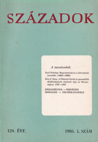 Liptai Ervin (szerk.) - Századok 1986/1. szám.