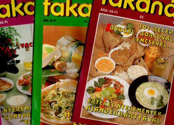 Tiszai L�szl�  (szerk.) K�rin� Serly Anna (szerk.) - Fakan�l- 101 �telrecept, 1992/3, 1992/5, 1992/6, 1993/6, 1993/3 95/4, 1994/2, 1996/1  ( 8 db szak�cs magazin )