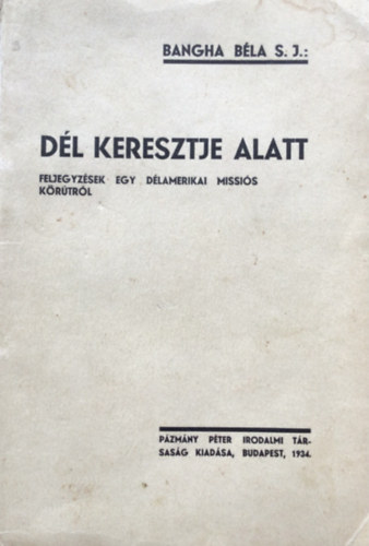 Szerző Bangha Béla - Dél keresztje alatt - Feljegyzések egy délamerikai missiós körútról - (Kihajtható melléklettel)