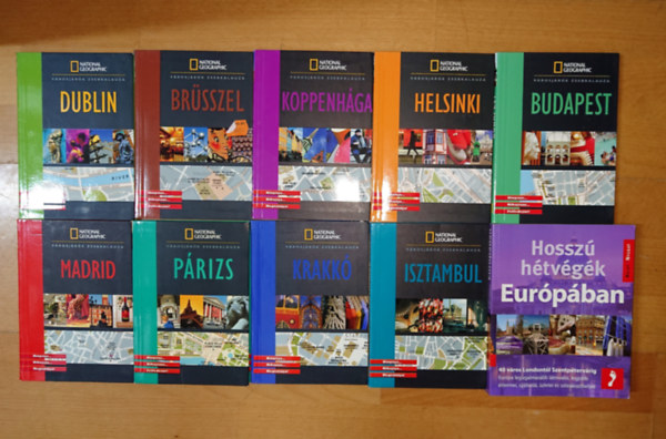 9 útikönyv aa National Geograpchic sorozatából európai nagyvárosokról hosszú hétvégékhez + ajándék könyv: Madrid, Párizs, Krakkó, Isztambul, Dublin, Brüsszel, Koppenháága, Helsinki, Budapest + Hosszú hétvégék Európában