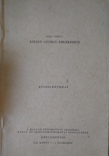 Bóka László - Király György emlékezete