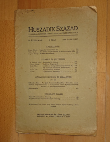 Jászi Oszkár (szerk.) - Huszadik Század - IX. évfolyam - 4. szám - 1908 április hó