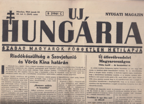Uj Hungria - Szabad magyarok fggetlen hetilapja 1964. janur 24.