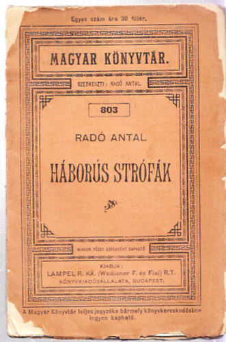 Rad Antal  (szerk.) - Hbors strfk (Magyar Knyvtr 803.)