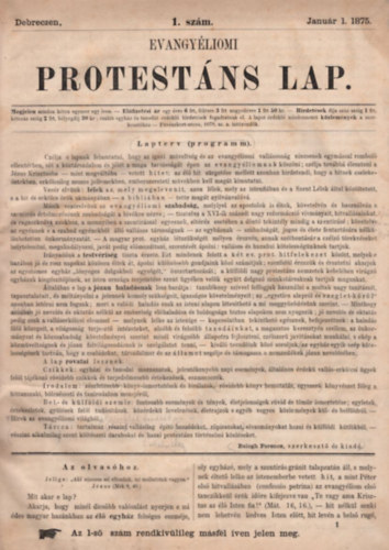 Balogh Ferenc  (szerk.) - Evangy�liomi protest�ns lap 1875. �v I. f�l�v (szerkeszt�i be�r�ssal)