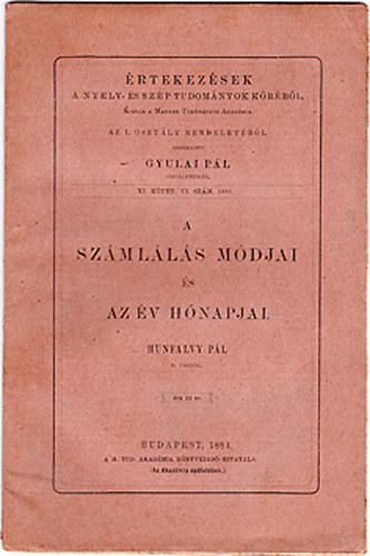 Hunfalvy P�l - A sz�ml�l�s m�djai �s az �v h�napjai