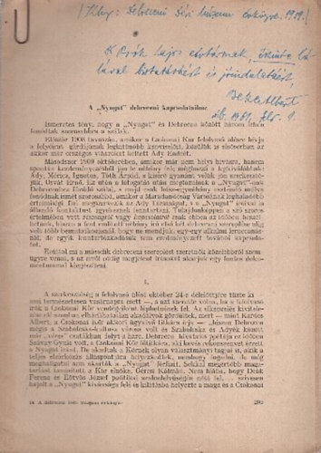 A Nyugat debreceni kapcsolataihoz - Jzsef Attila a mai munksifjsg eltt