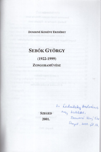 Dombiné Kemény Erzsébet - Sebők György ( 1922-1999 ) Zongoraművész