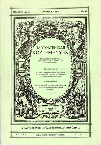 Hadt�rt�nelmi k�zlem�nyek 110.�vfolyam 1997.december 4.sz�m