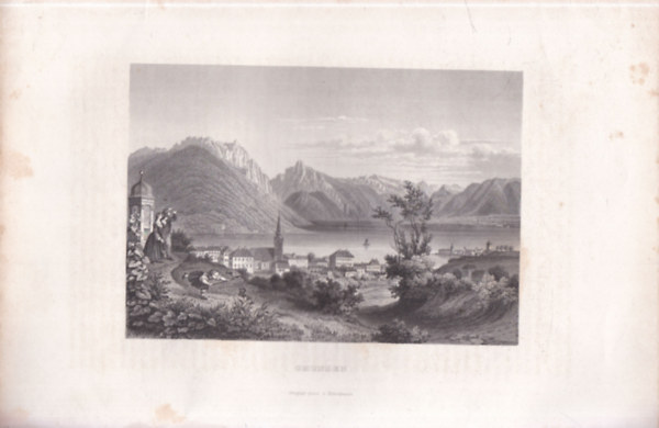 Gmunden l�tk�pe - eredeti litogr�fia (metszet)