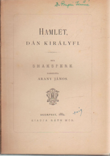 Arany János Shakespeare (ford.) - Hamlet, Dán királyfi