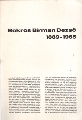 K. Kovalovszky Mrta - Bokros Birman Dezs 1889-1965 Szkesfehrvr Istvn kirly Mzeum 1978. szeptember 12-oktber 2.