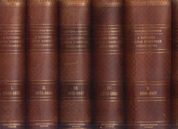 Dr. Márkus Dezső (szerk.) - A hatályos magyar törvények gyűjteménye I-VI. (Corpus Juris Hungarici- Magyar törvénytár)- 1000-1910. évi törvényczikkek