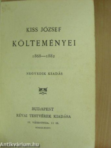 Kiss J�zsef - Kiss J�zsef k�ltem�nyei 1868-1882