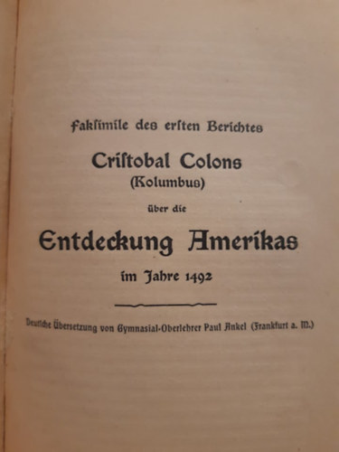 Criftobal Colons �ber die Entdeckung Amerikas im Jahre 1492