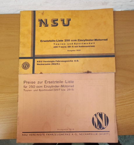 NSU Ersatzteilliste 250 ccm einzylinder motorrad + Preise zur Ersatzteile - Liste