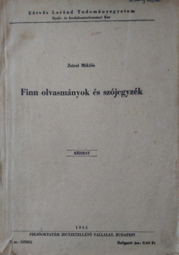 Zsirai Mikls - Finn olvasmnyok s szjegyzk (Kzirat)