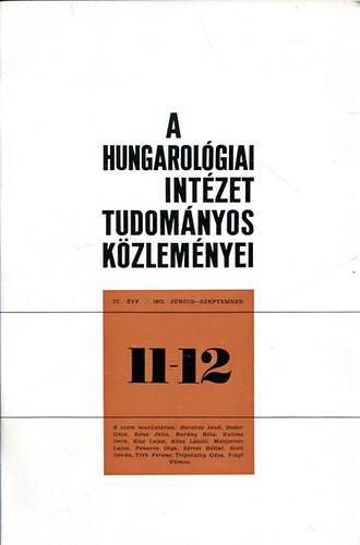 Szeli Istvn-Bosnyk Istvn - A Hungarolgiai Intzet Tudomnyos Kzlemnyei VI. vfolyam/1972. Jnius-Szeptember (11-12)