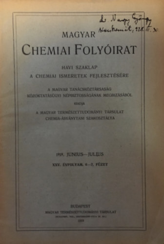 Polnyi Mihly - Magyar Chemiai folyirat XXV. vf. 6-7. fzet