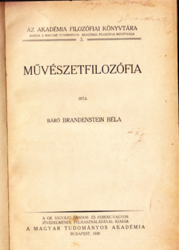 Báró Brandenstein Béla - Művészetfilozófia