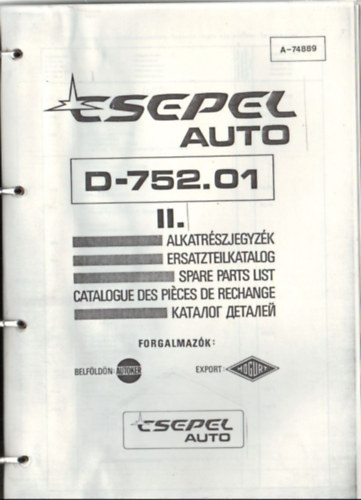 Csepel D-752.01 II. Alkatrészjegyzék