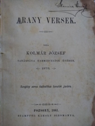 Kolmár József - Arany versek