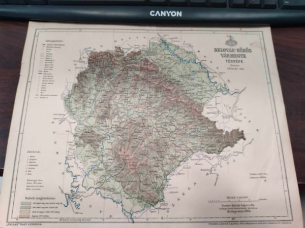 Belovár-Körös Vármegye térképe, tervezte: Gönczy Pál 1:460.000