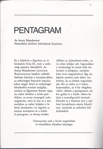 Arany R�zsakereszt - Pentagram - Lectorium Rosicrucianum 15. �vfolyam, 1999. j�lius/augusztus