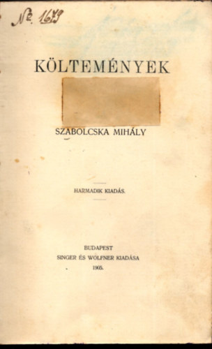 Szabolcska Mihly - Kltemnyek