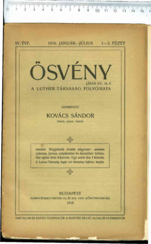 Kovács Sándor (szerk.) - Ösvény - A Luther-társaság folyóirata 1916/1-2 füzet
