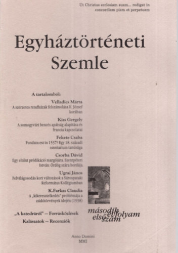 Dienes D�nes, Fazekas Csaba Balogh Judit - Egyh�zt�rt�neti Szemle 2001. II. �vf. 1. sz�m