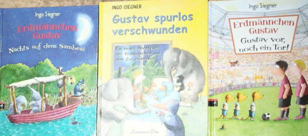 Ingo Siegner - 3db német nyelvű Ingo Siegner mesekönyv - Erdmannchen Gustav-Gustav vor, noch ein Tor!, Nachts auf dem Sambesi, Gustav spurlos verschwunden