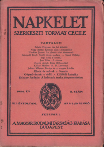 Tormay Cecile  (szerk.) - Napkelet - 1934/2. sz�m
