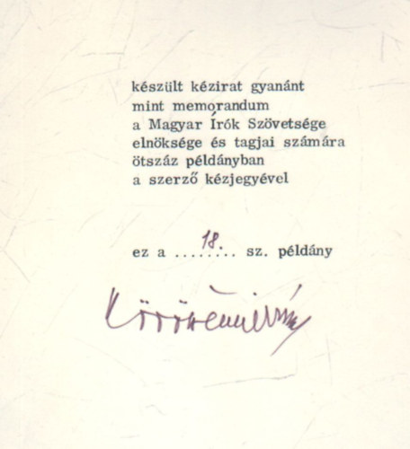 K�r�ss�nyi J�nos - Az �nv�delemr�l- sz�mozott al��rt