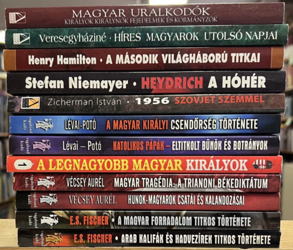 Vcsey Aurl, Bolyki Tams, Lvai Anita E. S. Fischer - Zicherman Istvn, Stefan Niemayer, Henry Hamilton, Veresegyhzin Kovcs Joln, Veresegyhzi Bla Pot Istvn - 12 db trtnelmi knyv: Arab kalifk s hadvezrek titkos trtnete, A magyar forradalom titkos trtnete, Hunok-magyarok csati s kalandozsai - rpd npe nyomban, Magyar tragdia - A trianoni bkedikttum, A legnagyobb magyar