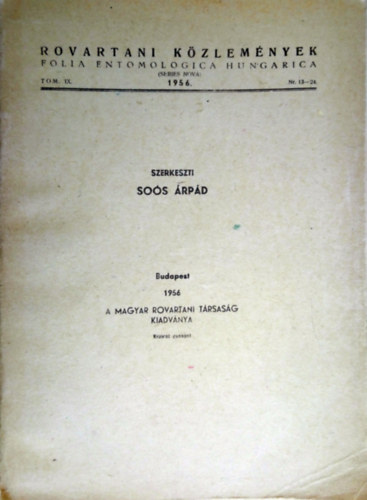 Rovartani kzlemnyek - Folia Entomologica Hungarica 1956. Tom. IX. Nr. 13-24.
