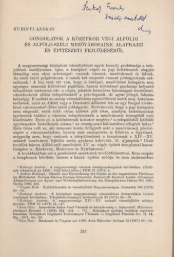 Kubinyi Andrs - Gondolatok a kzpkor vgi Alfldi s Alfld-szli mezvrosainak alaprajzi s ptszeti fejldsrl - Dediklt - Klnlenyomat